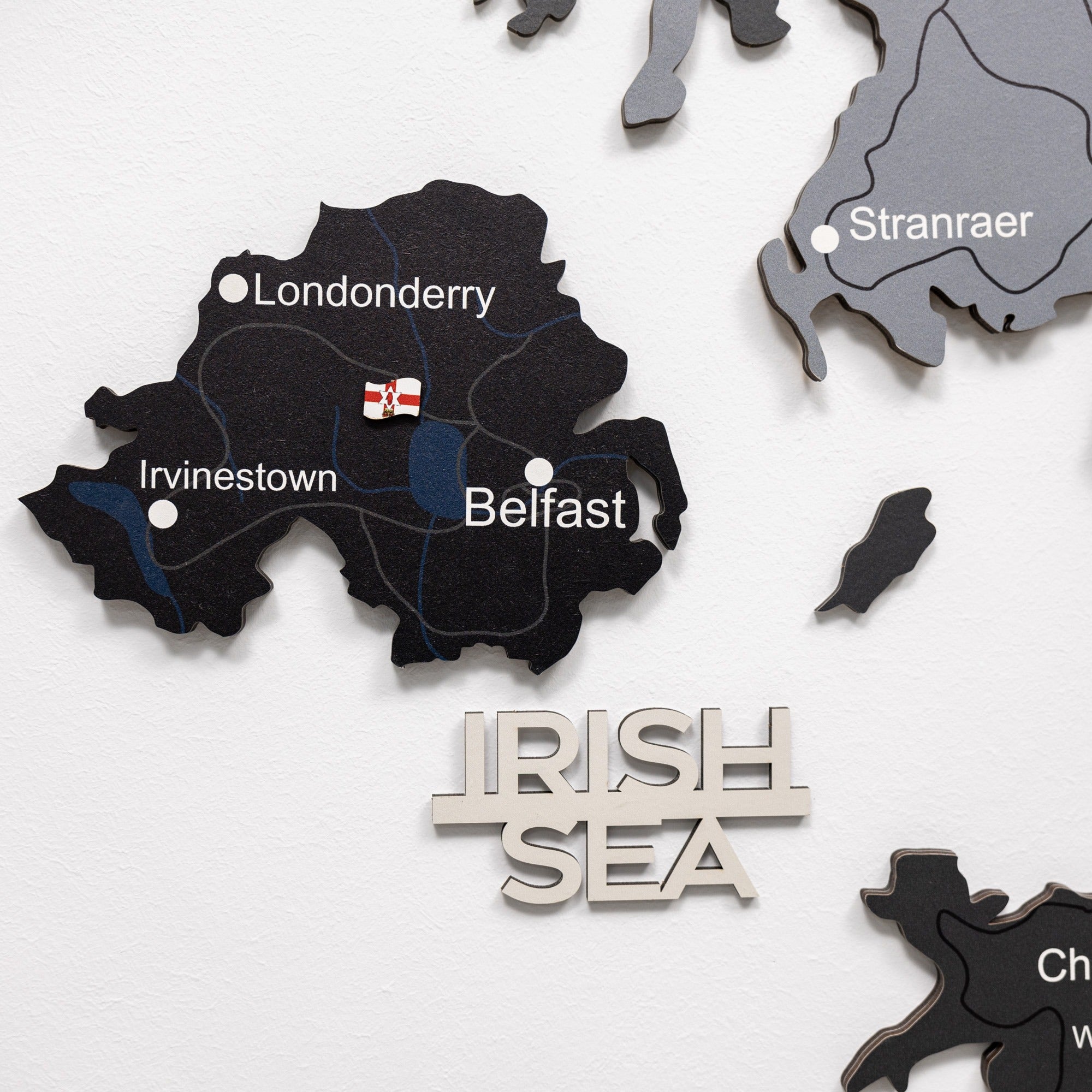 Map of Northern Ireland with Belfast highlighted, featuring the Irish Sea label.