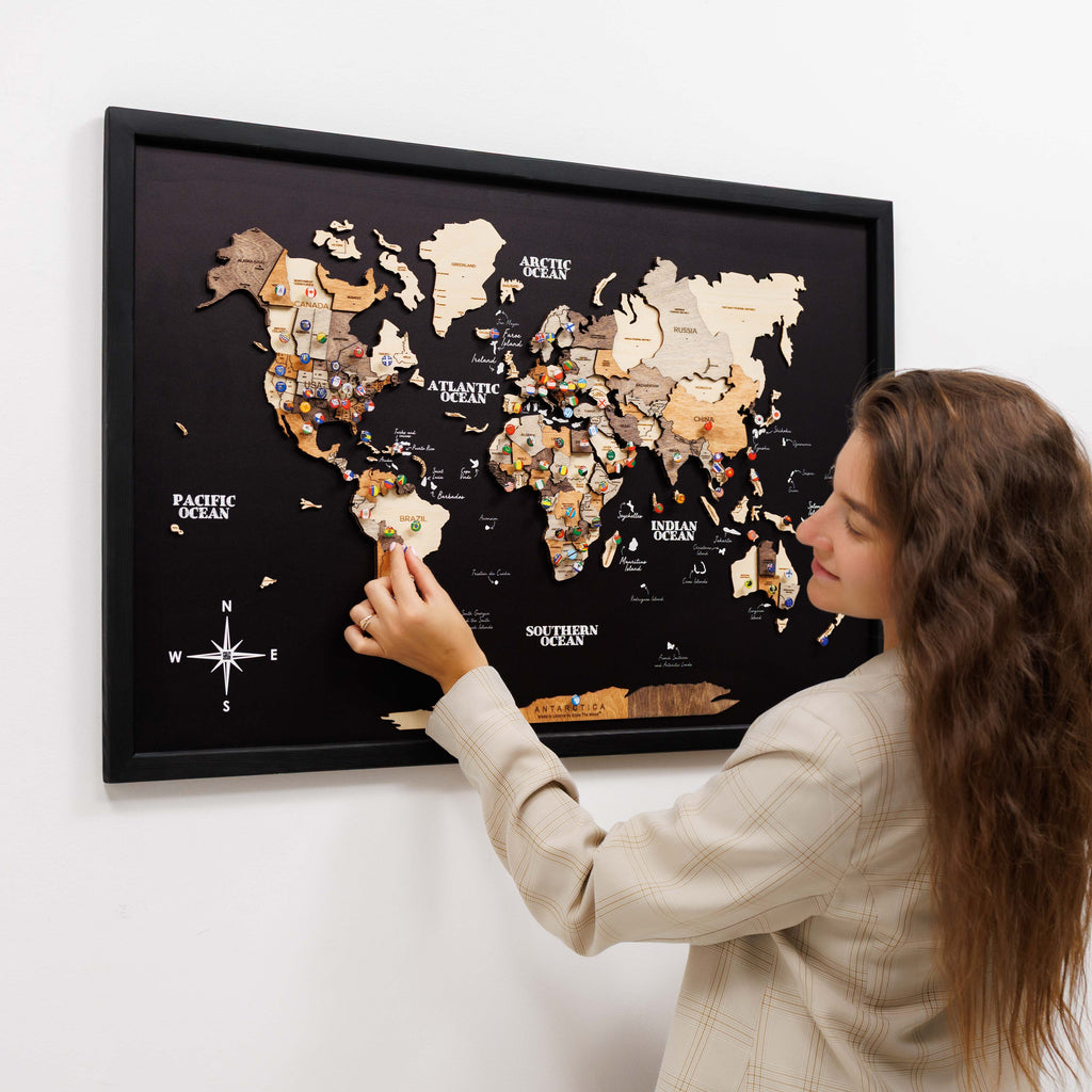 3D Wooden Panel World Map