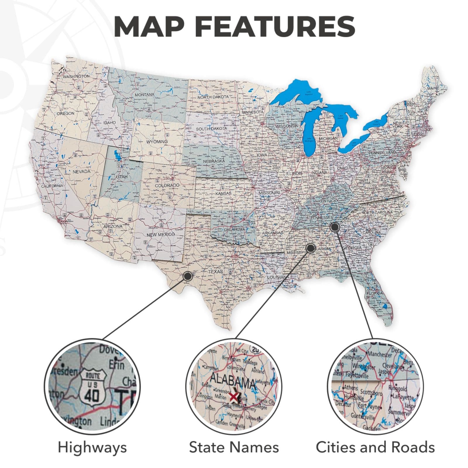 Map of the USA features