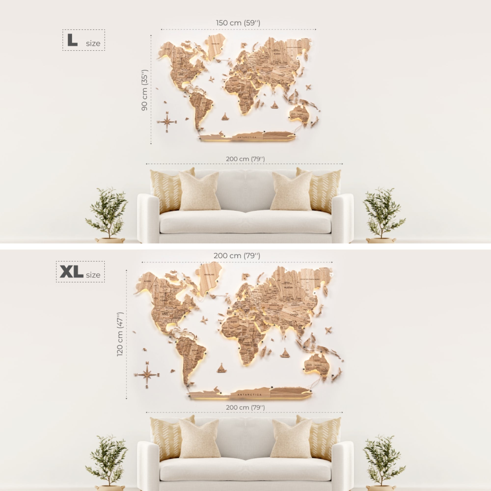 wooden wall map of world