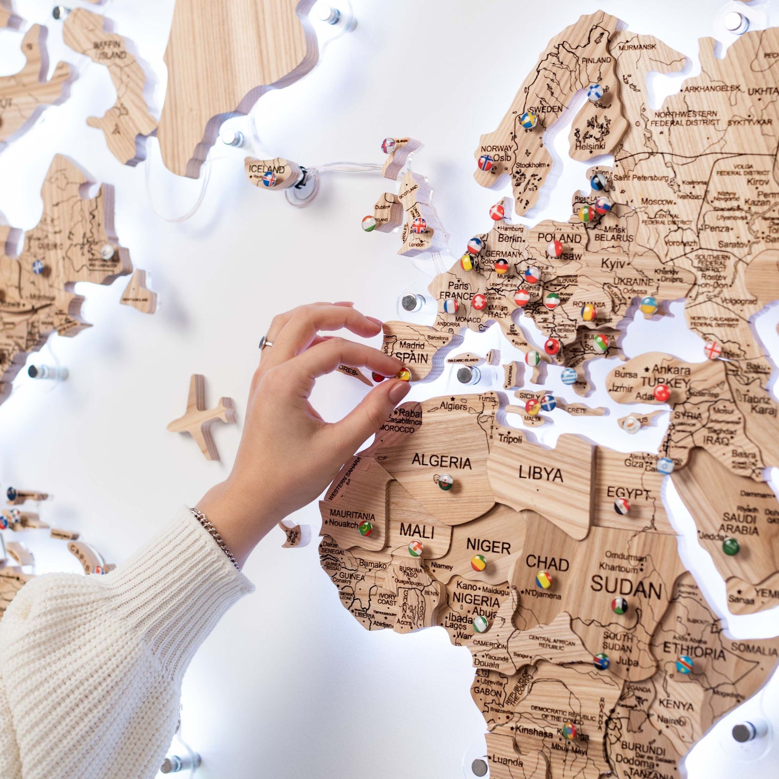 3D Solid Wooden World Map - Ash • Enjoy The Wood