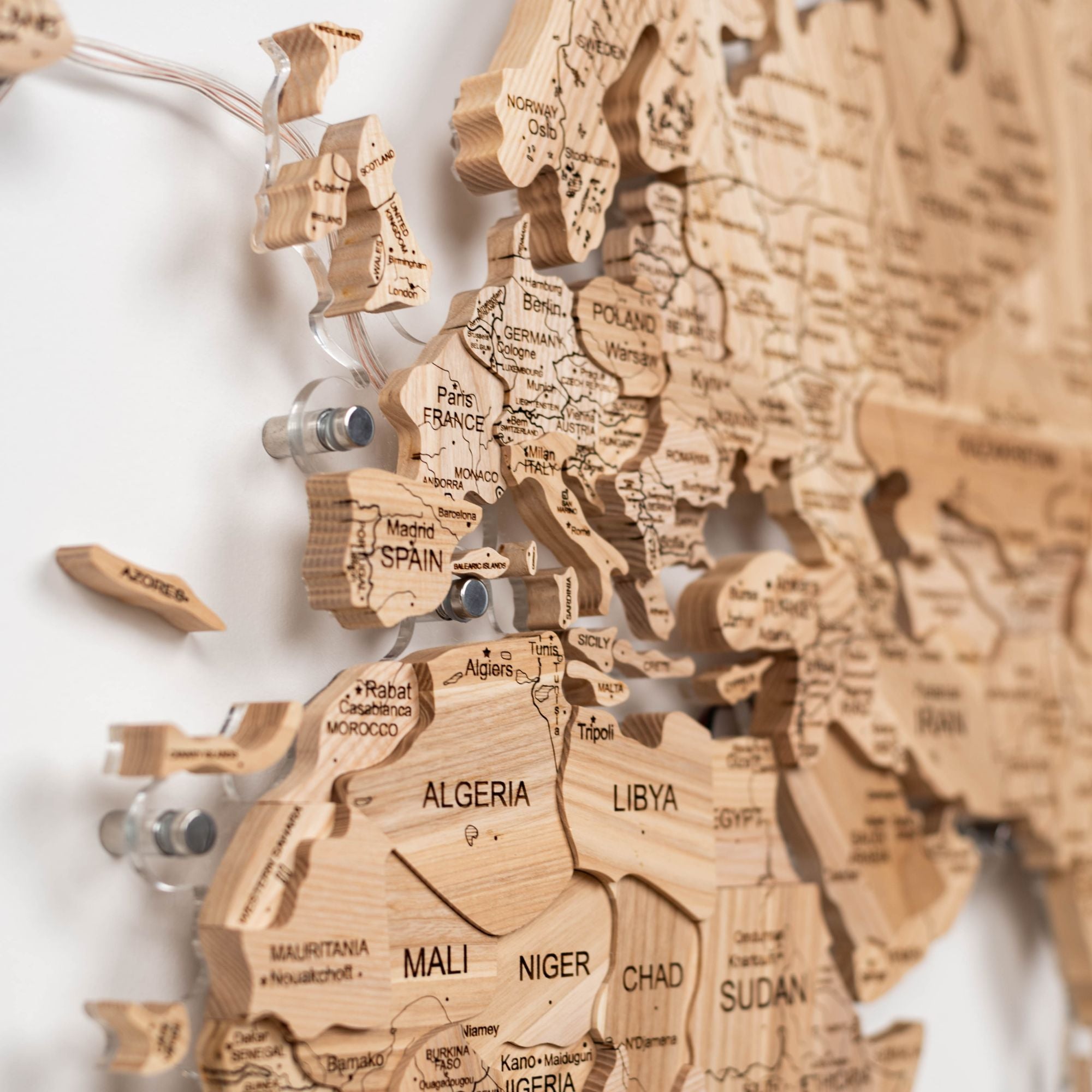 3D Solid Wooden World Map - Ash • Enjoy The Wood