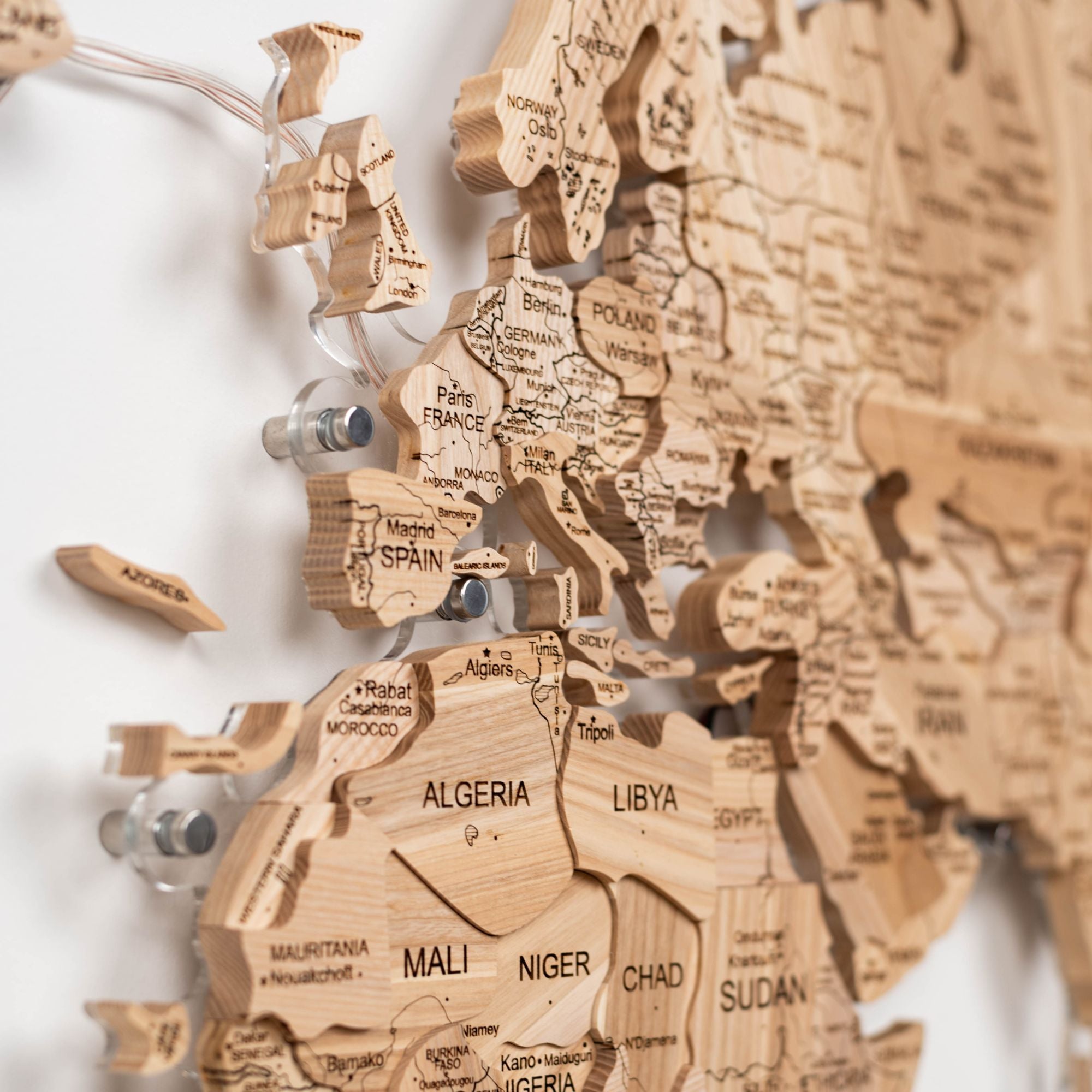 wooden world wall map