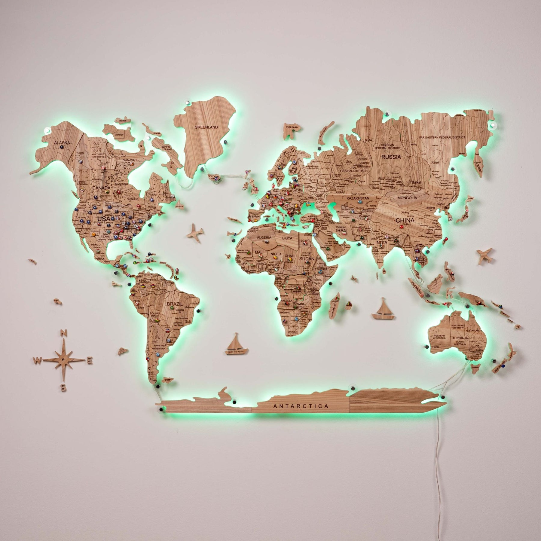 3D Solid Wooden World Map - Ash • Enjoy The Wood