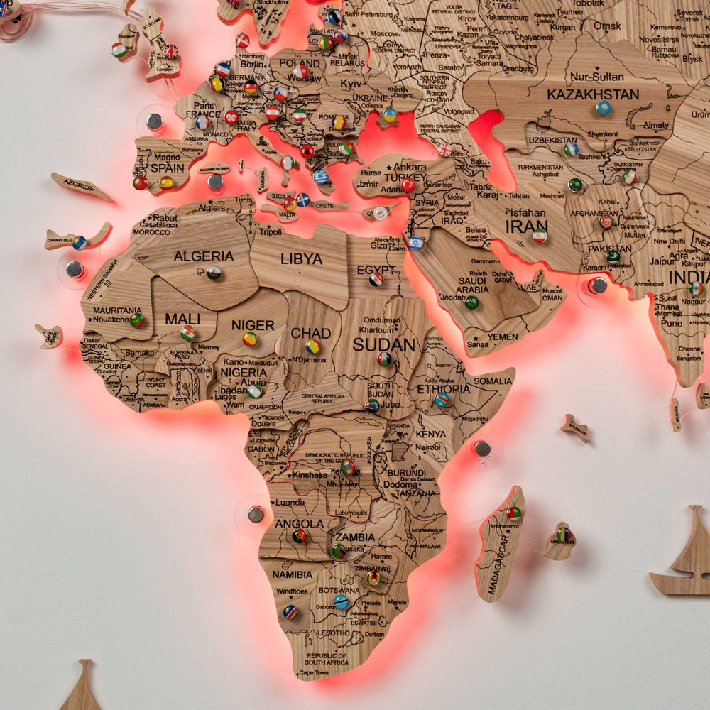 3D Solid Wooden World Map - Ash • Enjoy The Wood
