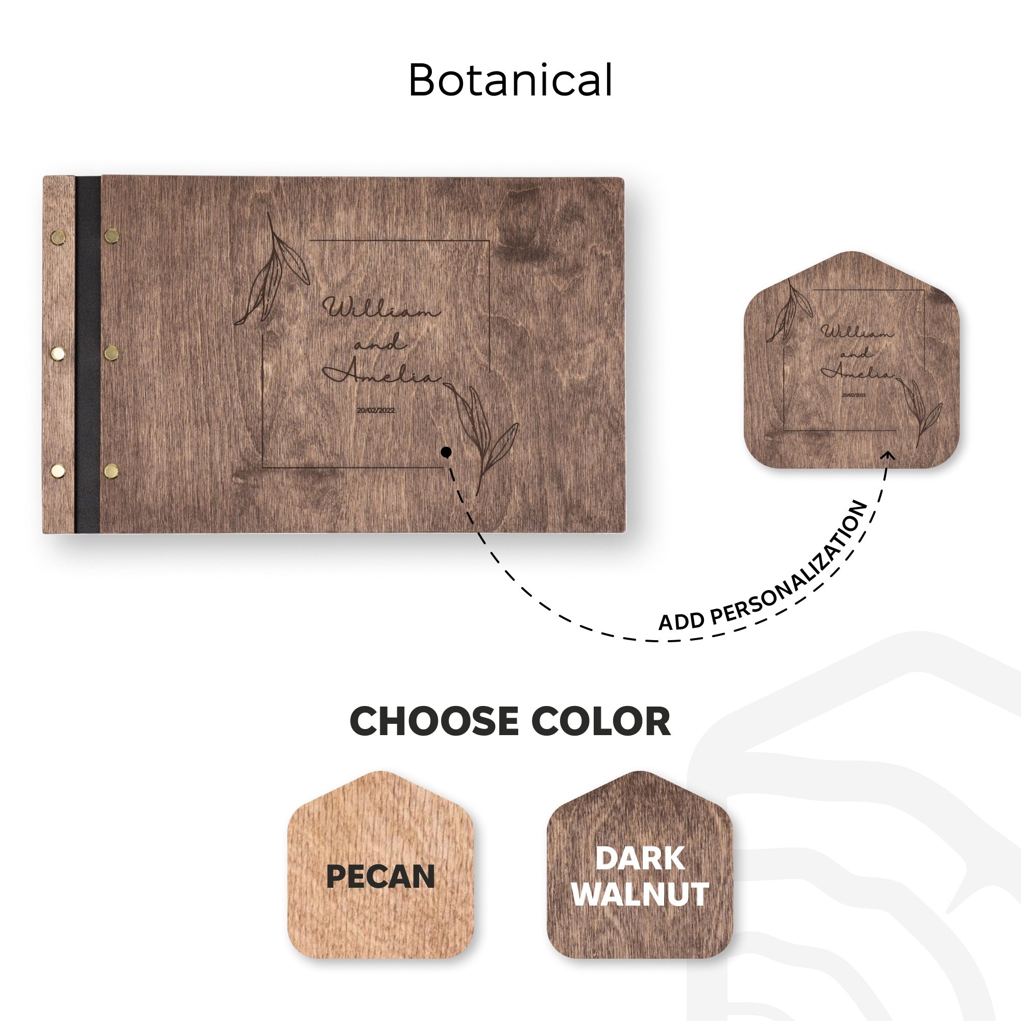 Wooden product with customizable color options on a white background