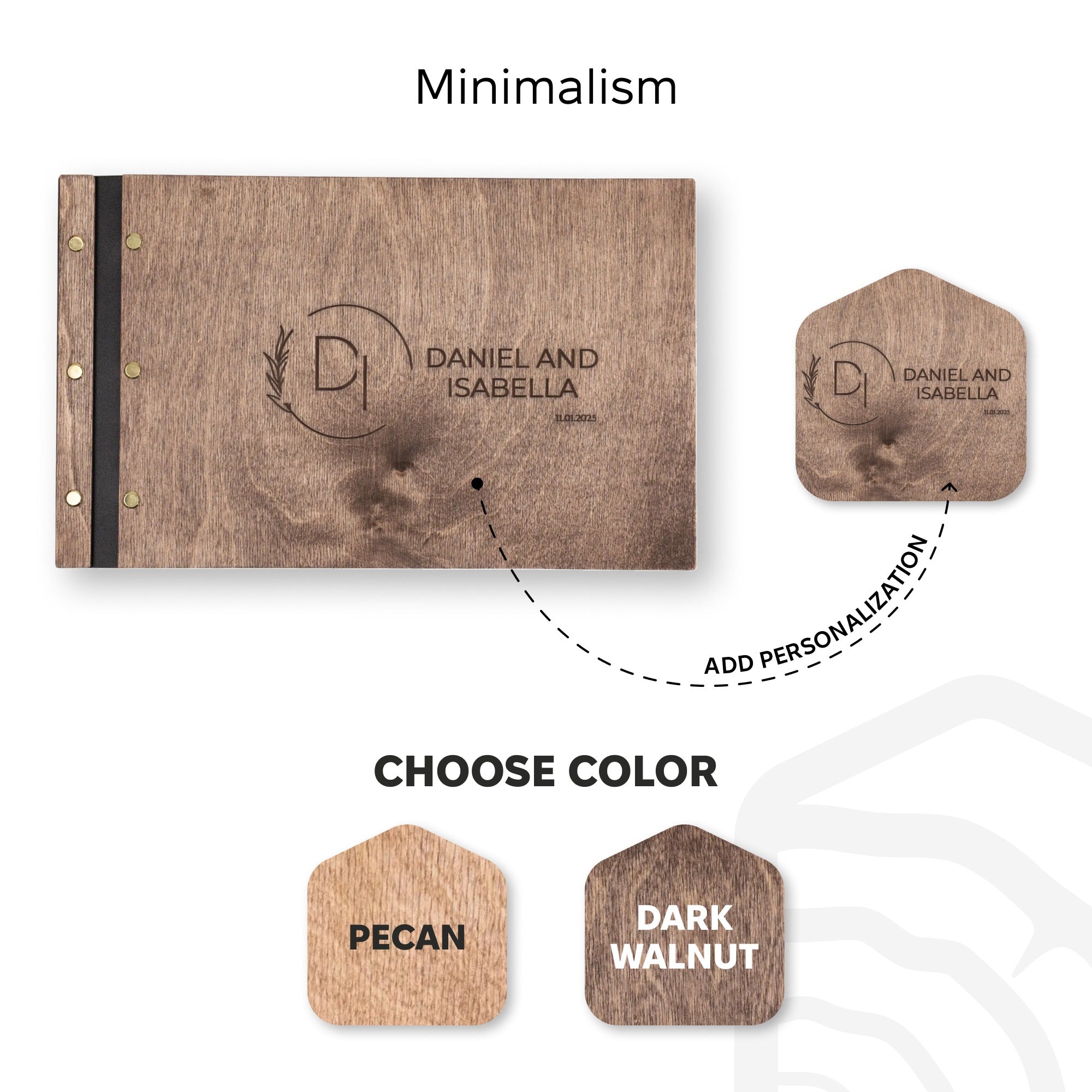 Wooden product with branding and color options on a white background