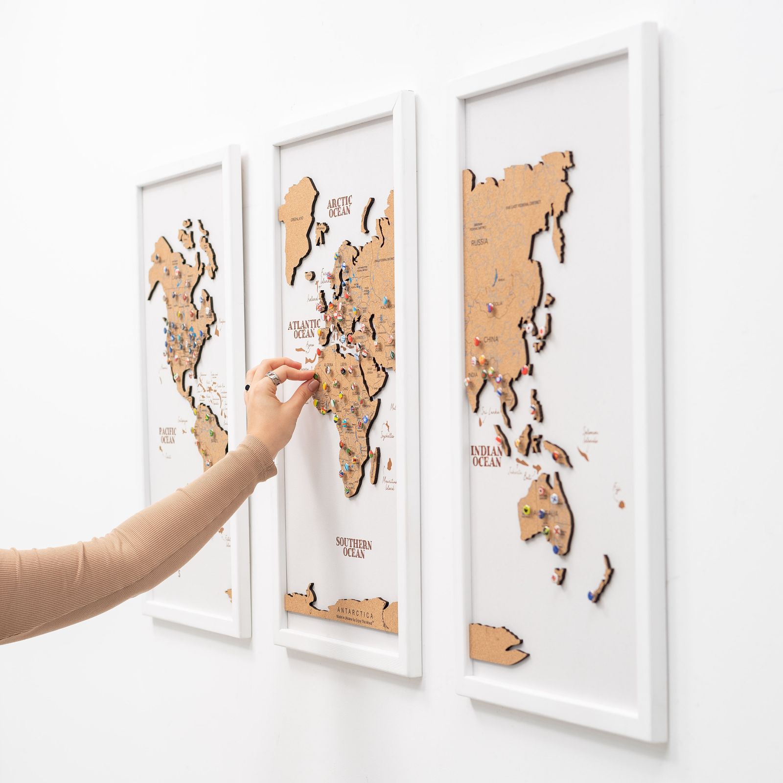 world map triptych