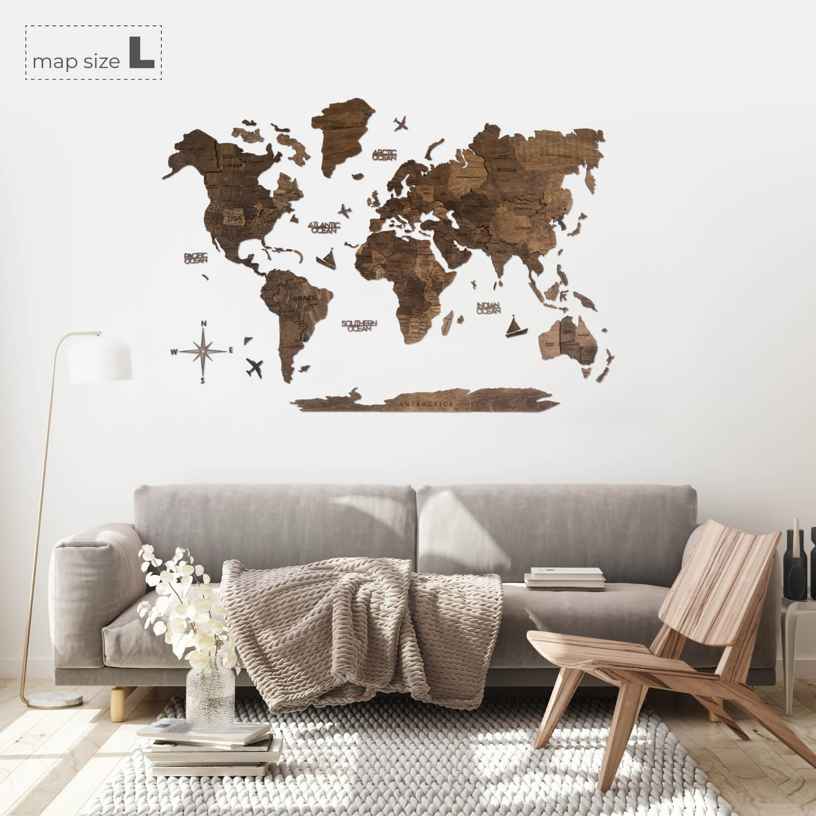 Wooden World Map, Wood Map, Wall Art Decor, Map of the World, 3D World Map,  Large Map for Wall, One Colour Wood Map