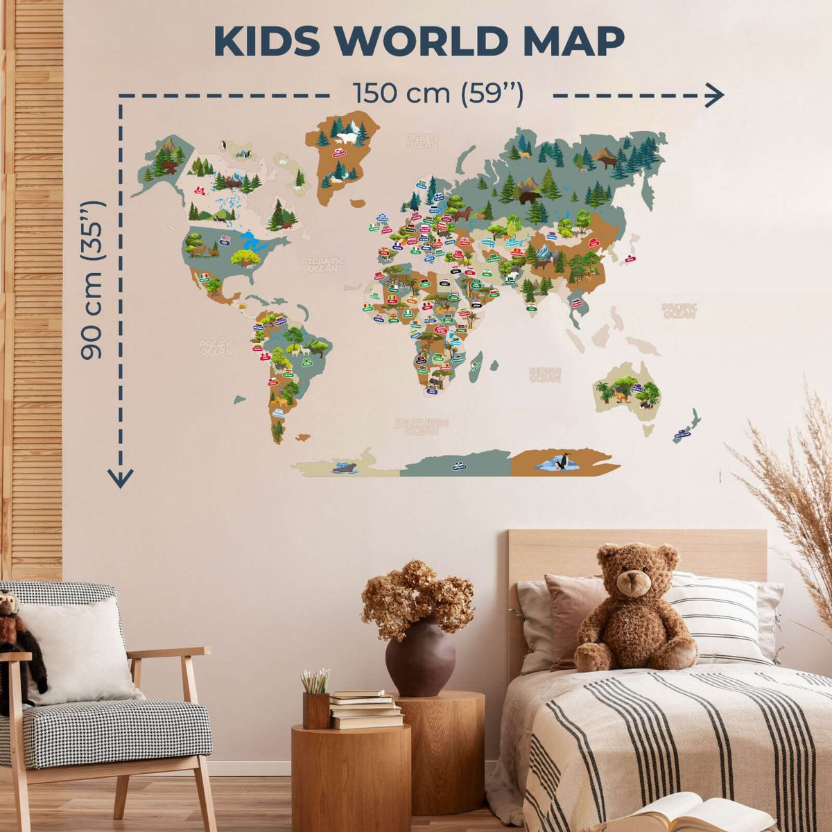 Kids World Map Khaki ‣ From Enjoy The Wood ‣ Order Now
