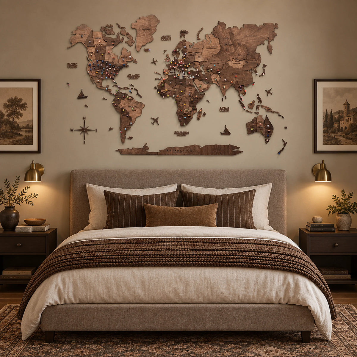 world map walnut bedroom