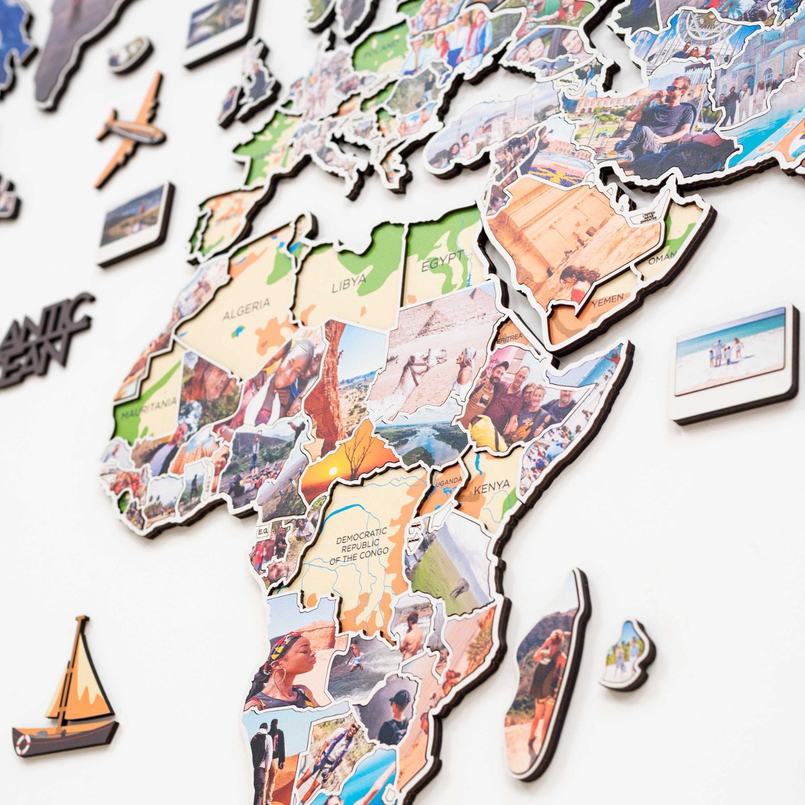 world map wall art with photo frames