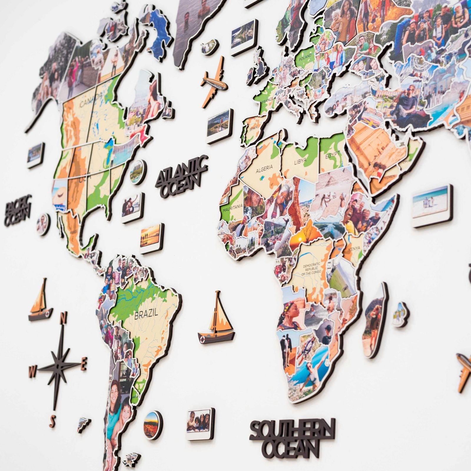 world map wall art with photo frames