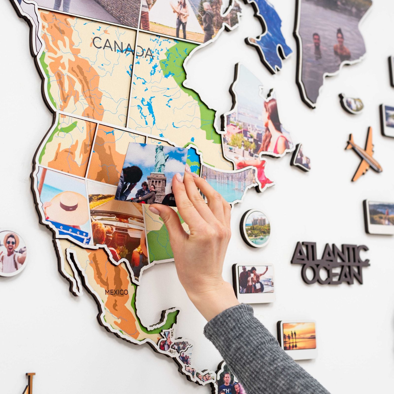 world map wall art with photo frames