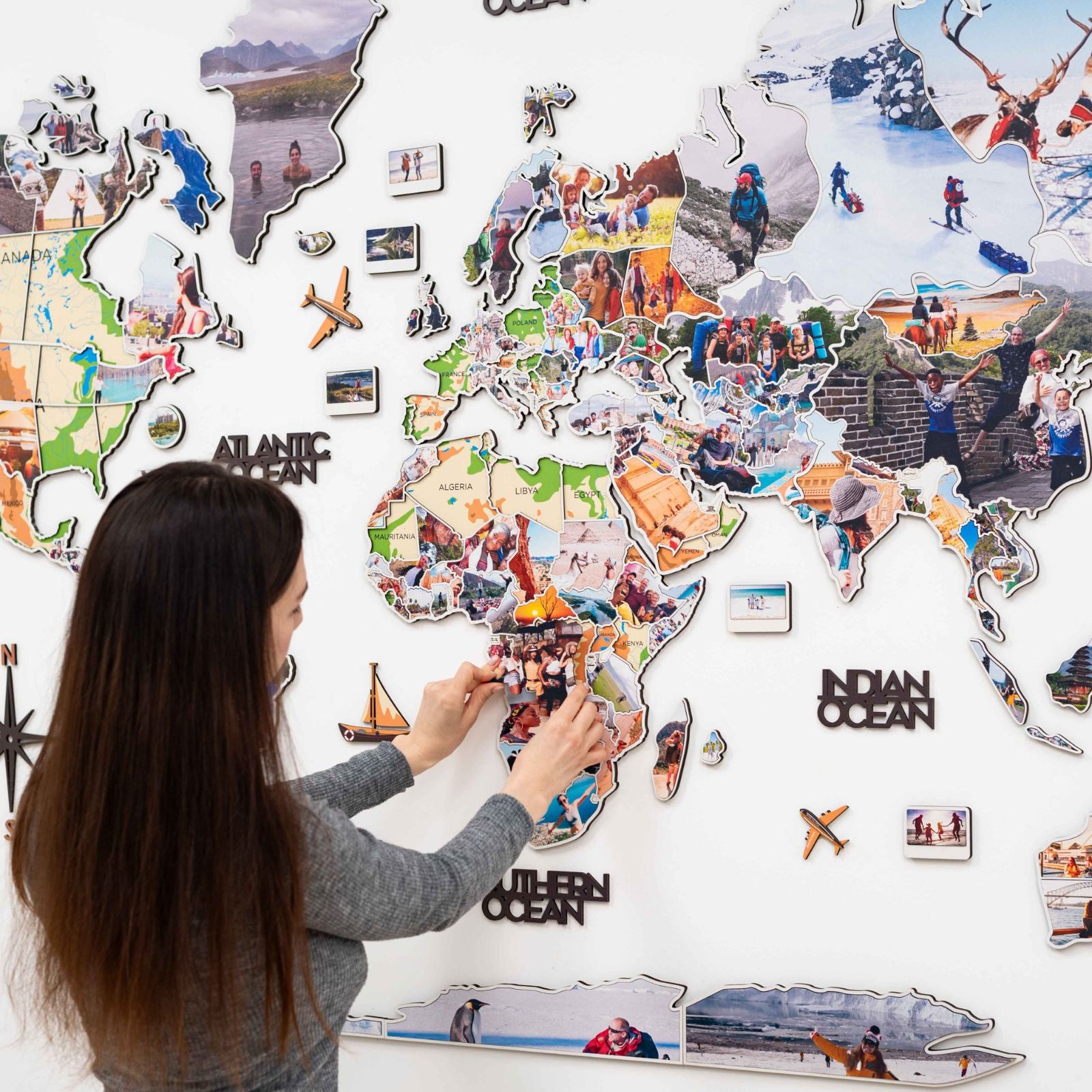 world map wall art with photo frames