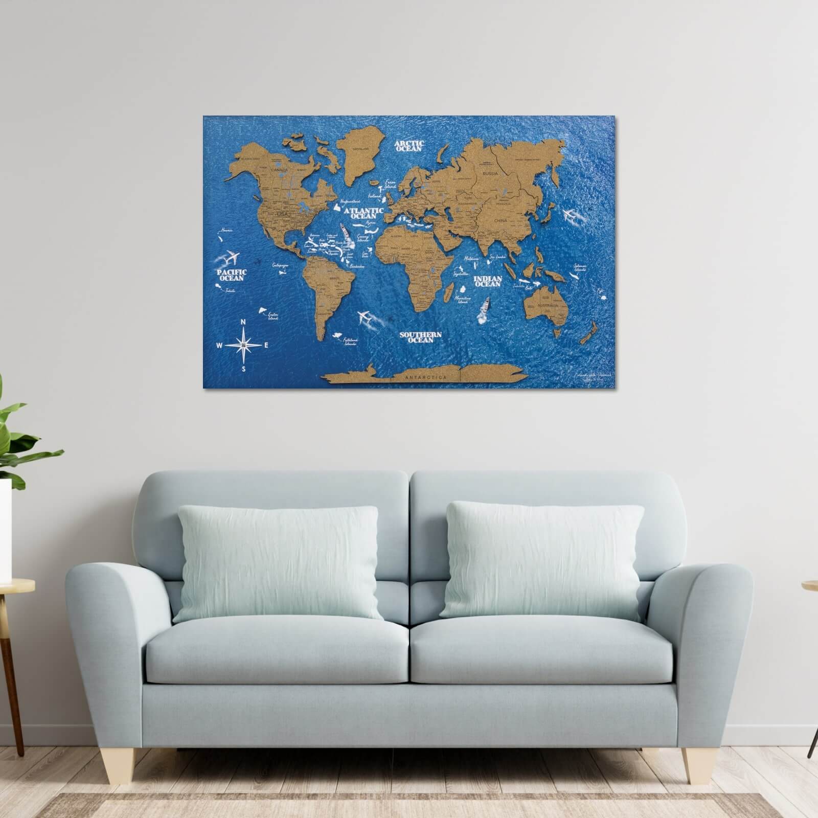 cork world map with memory tags