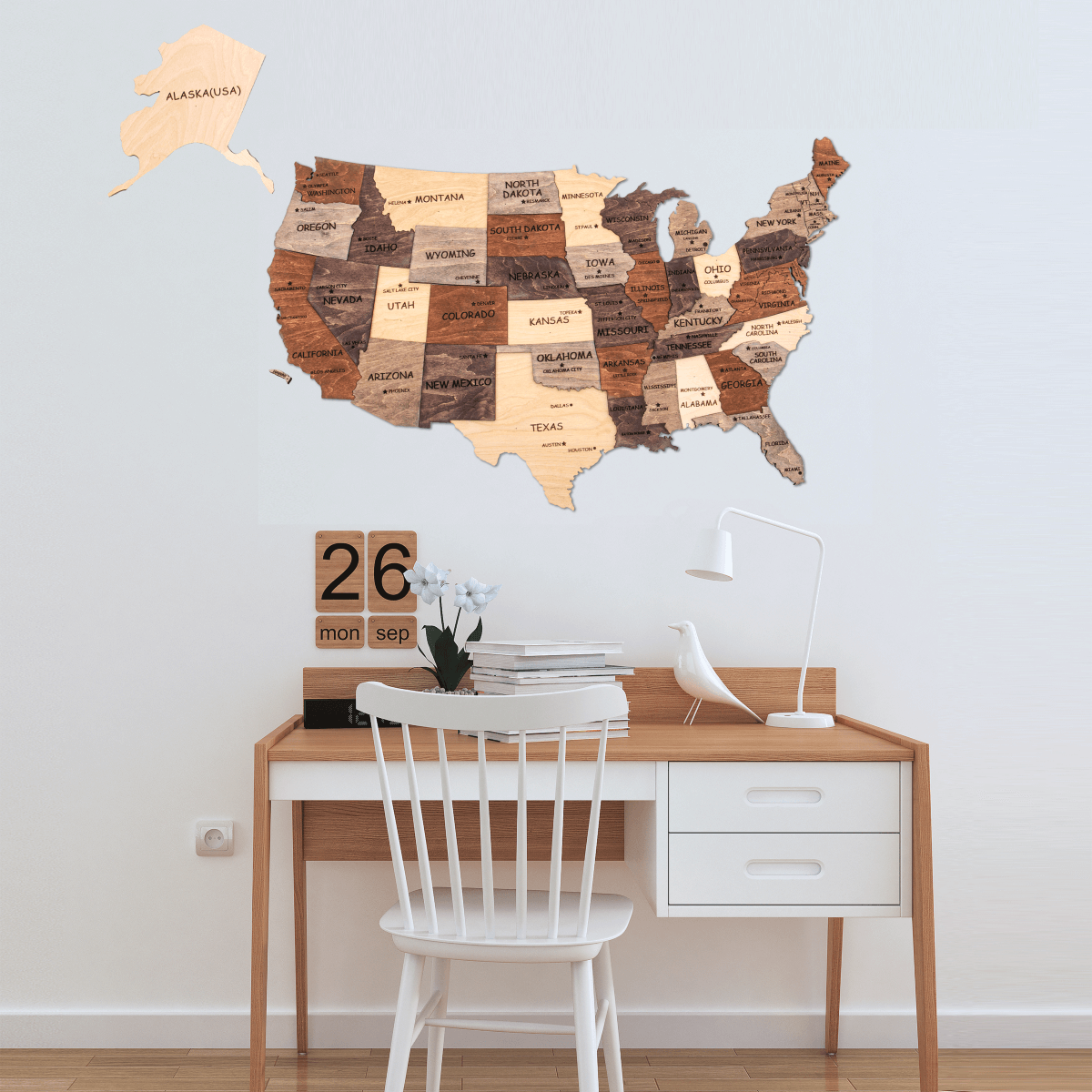 Mapa 3D de madera de EE. UU. Multicolor