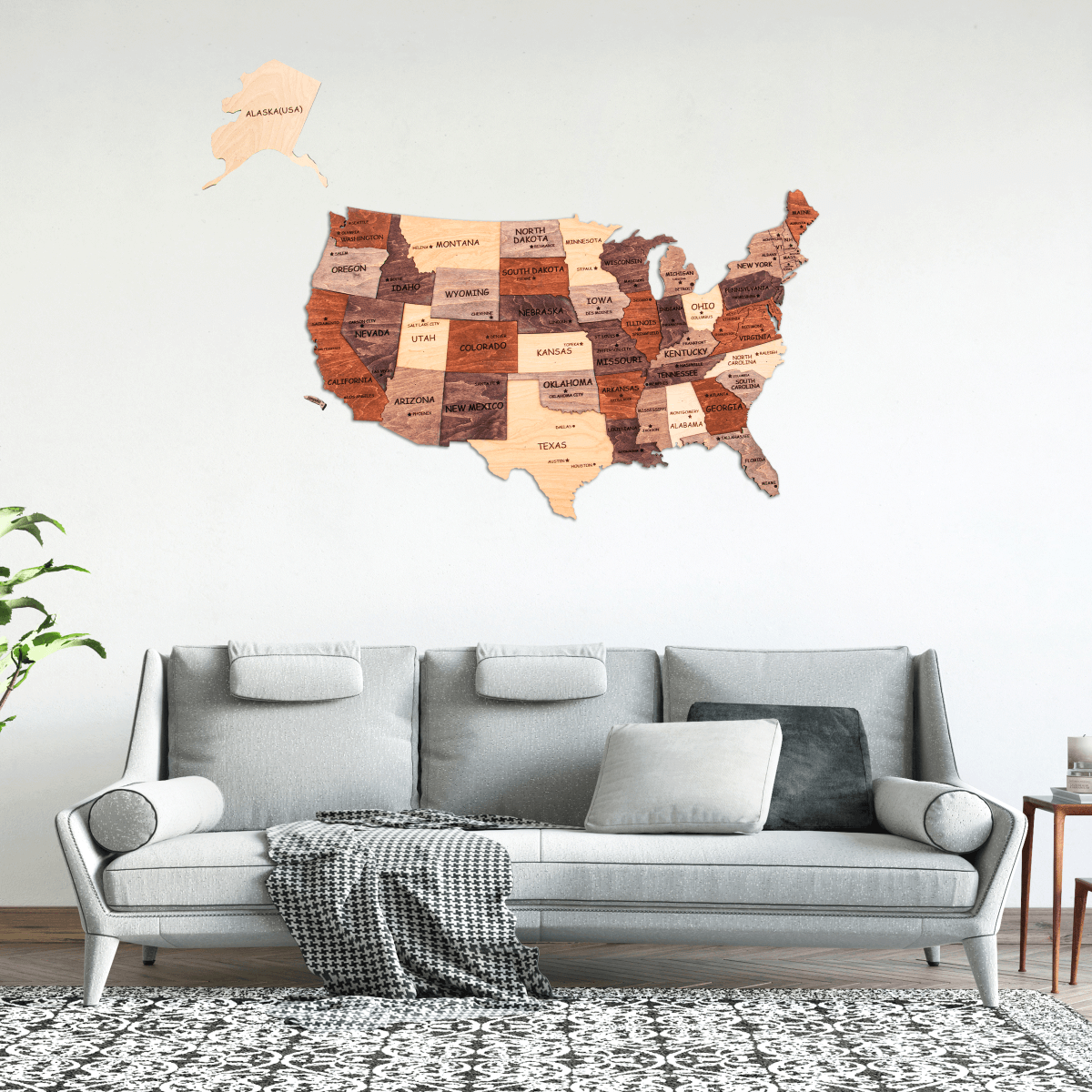 Mapa 3D de madera de EE. UU. Multicolor