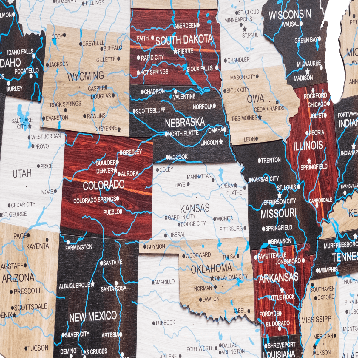 Mapa 3D de madera de EE. UU. Urbano