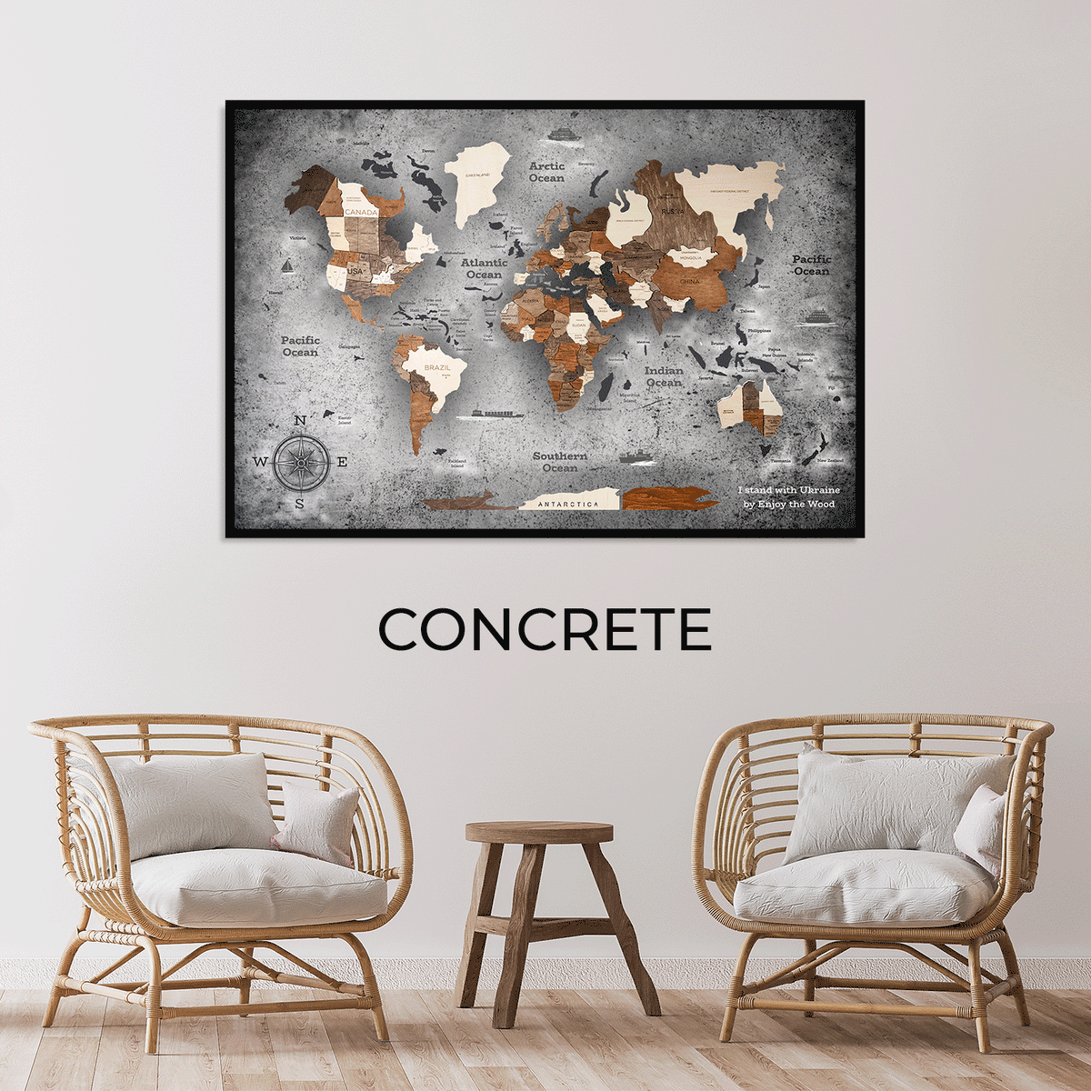 3D Wooden Panel World Map Multicolor → Enjoy The Wood