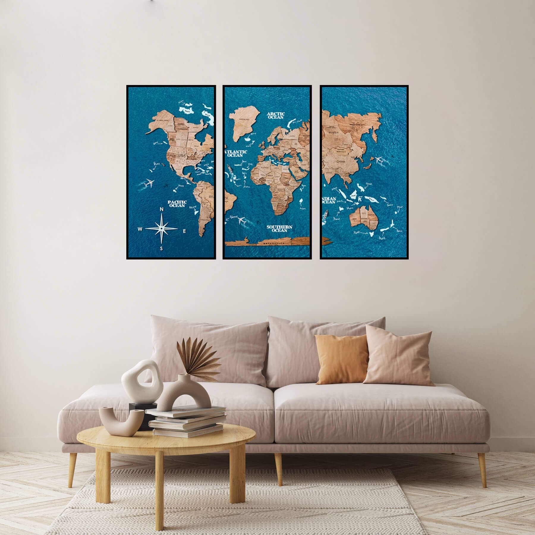 3D Wooden Triptych World Map Terra from Enjoy The Wood