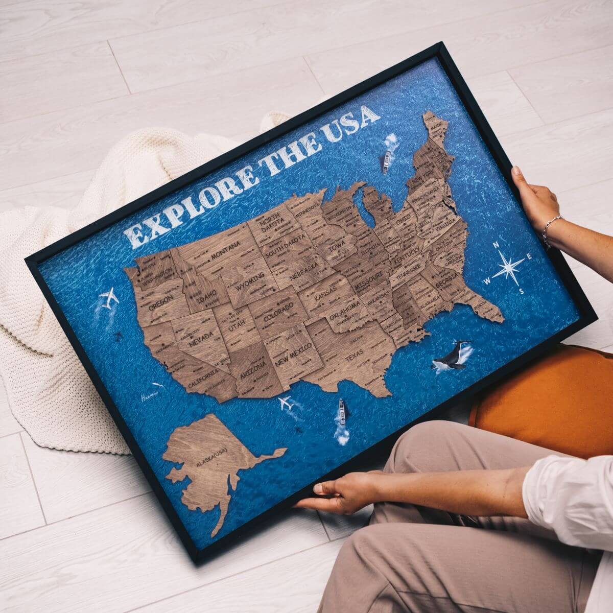 USA map wood panel 