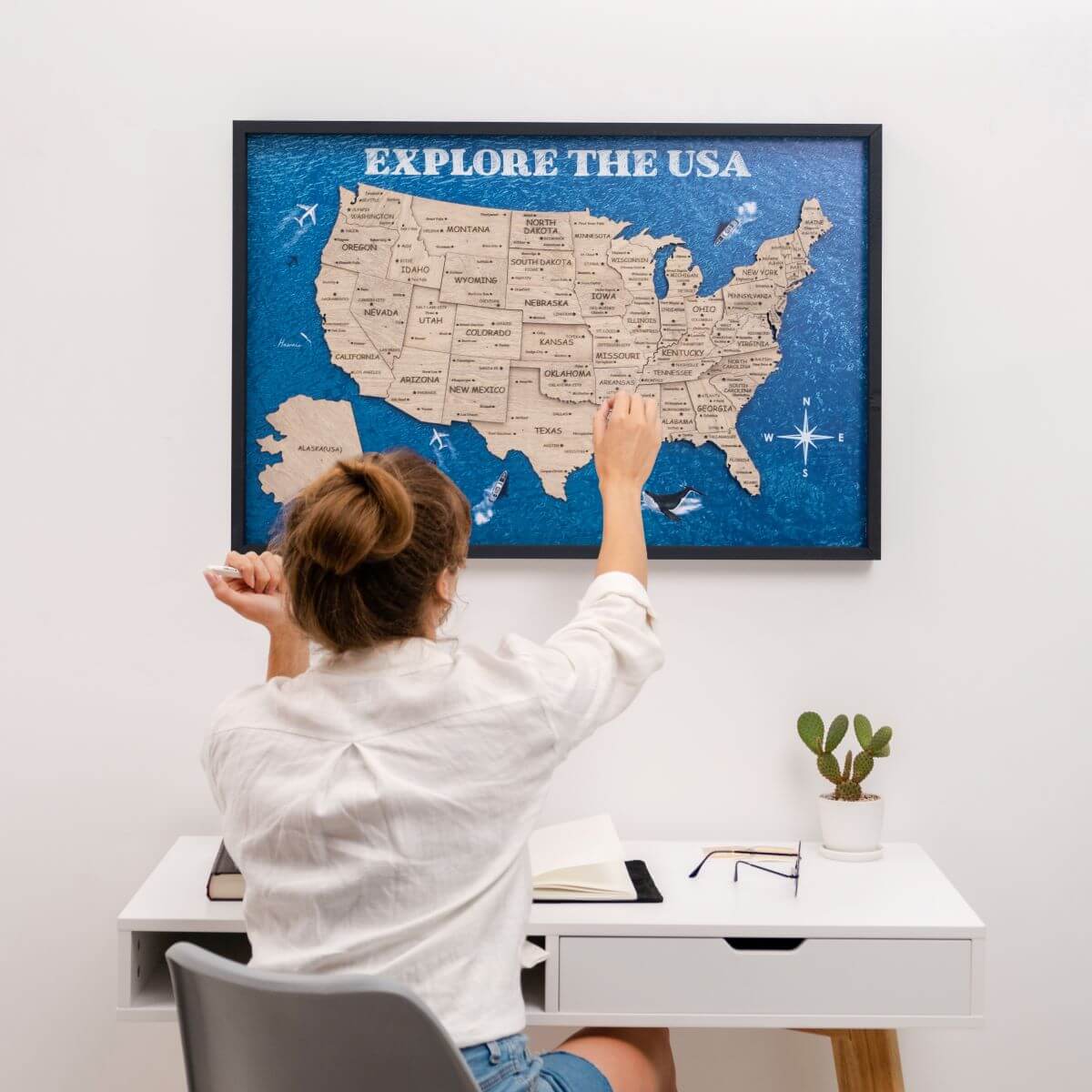 panel wood USA map 