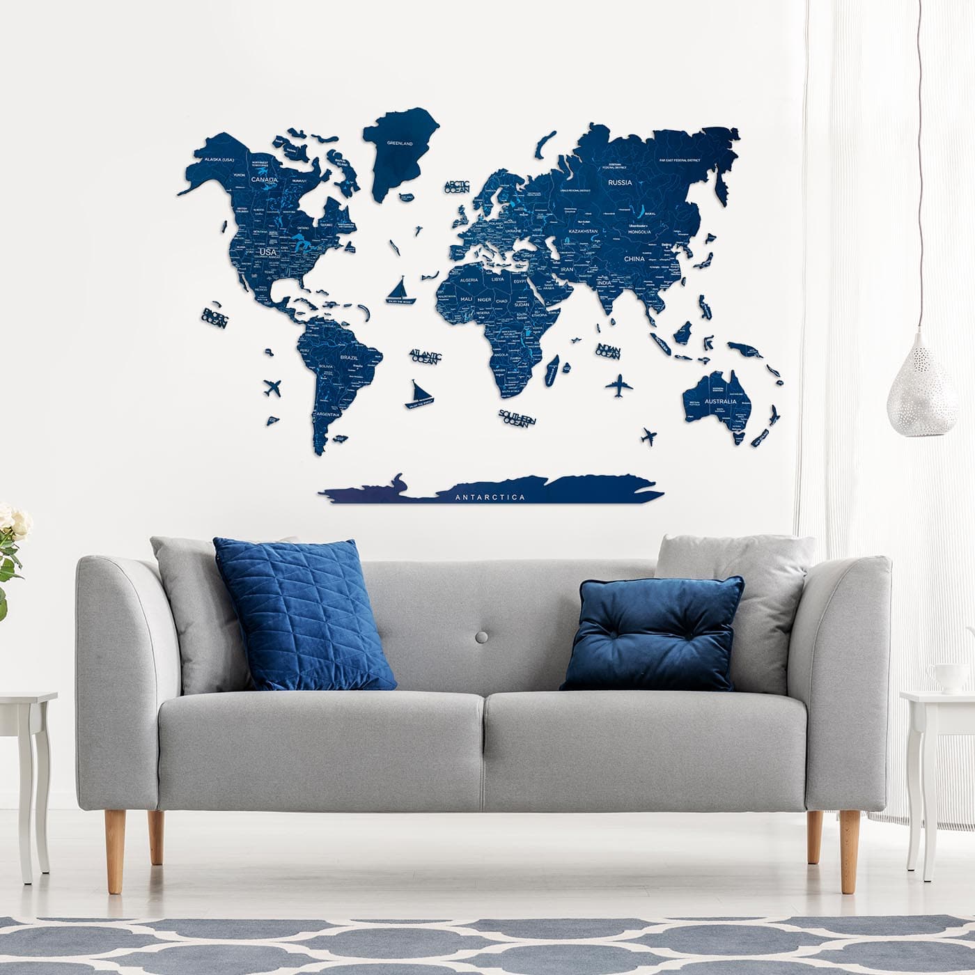 Wooden World Map Navy Blue by EnjoyTheWood