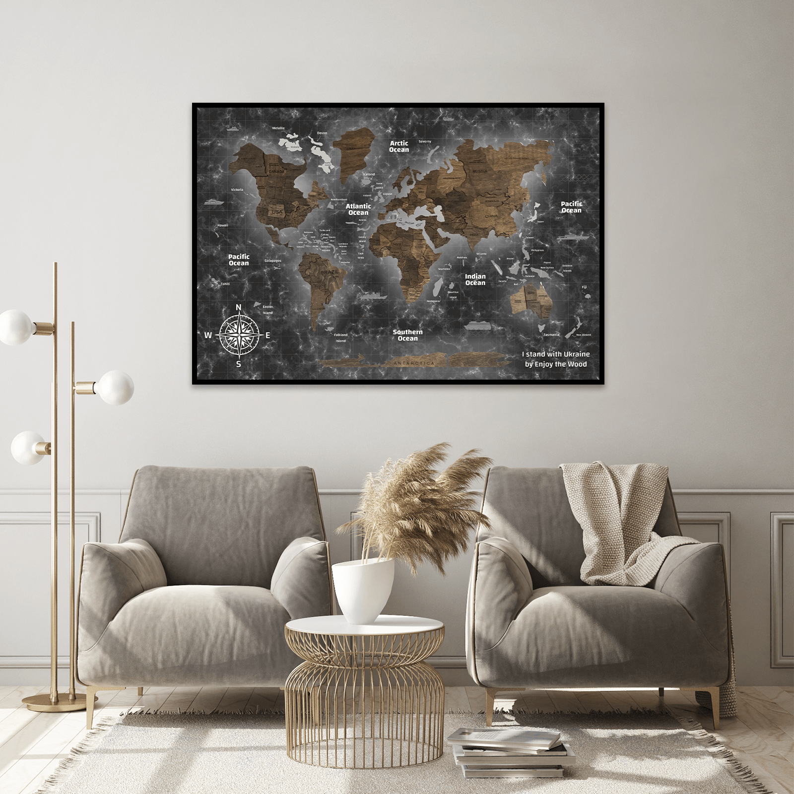 wood panel world map