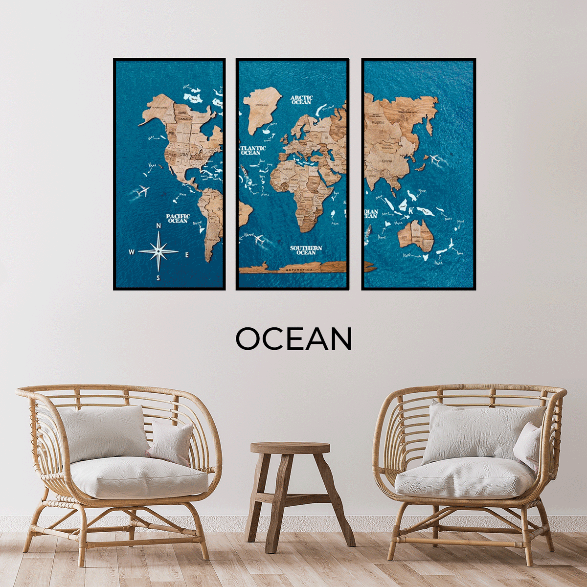 3D Wooden Triptych World Map Terra from Enjoy The Wood
