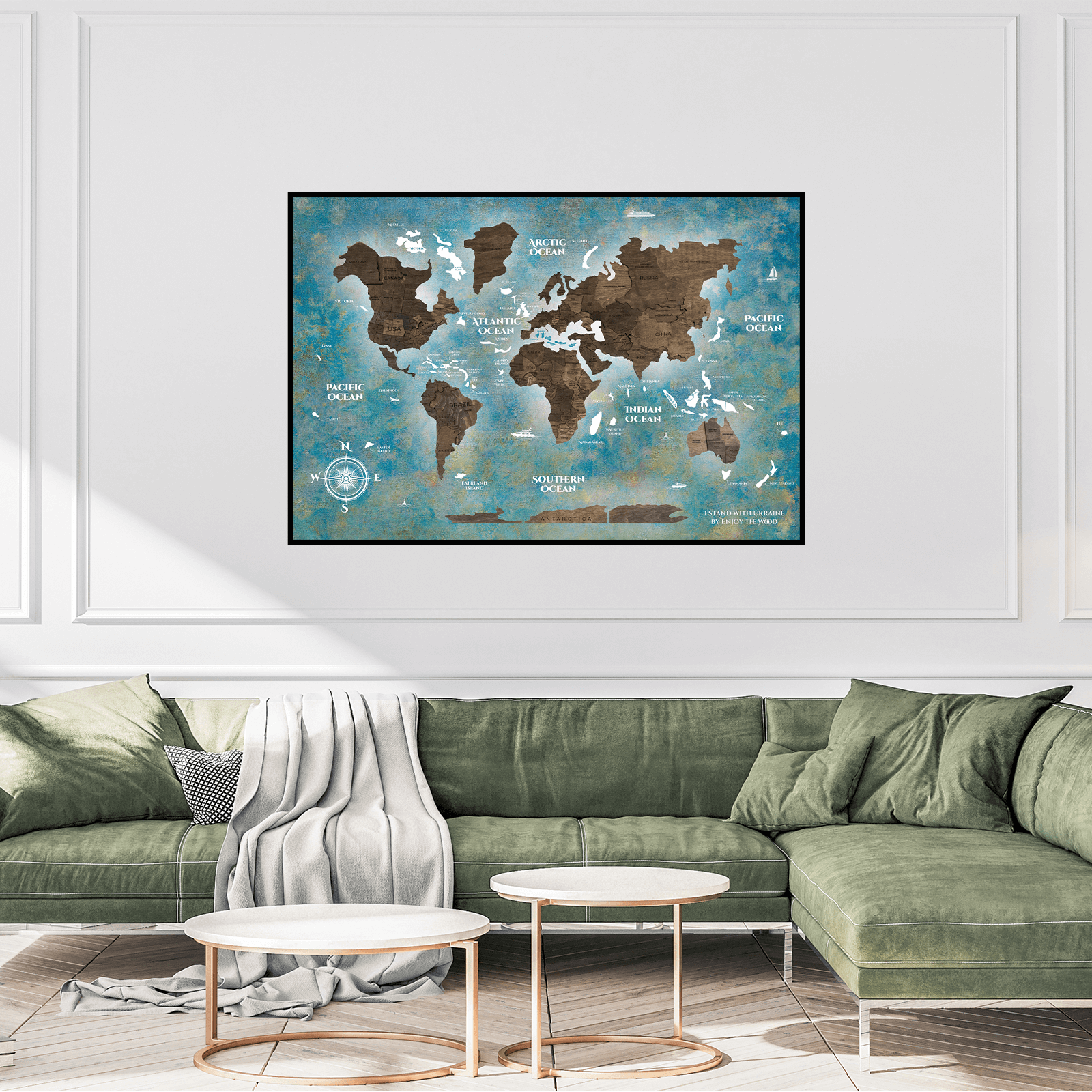 3D Wooden Panel World Map Dark Walnut → Enjoy The Wood