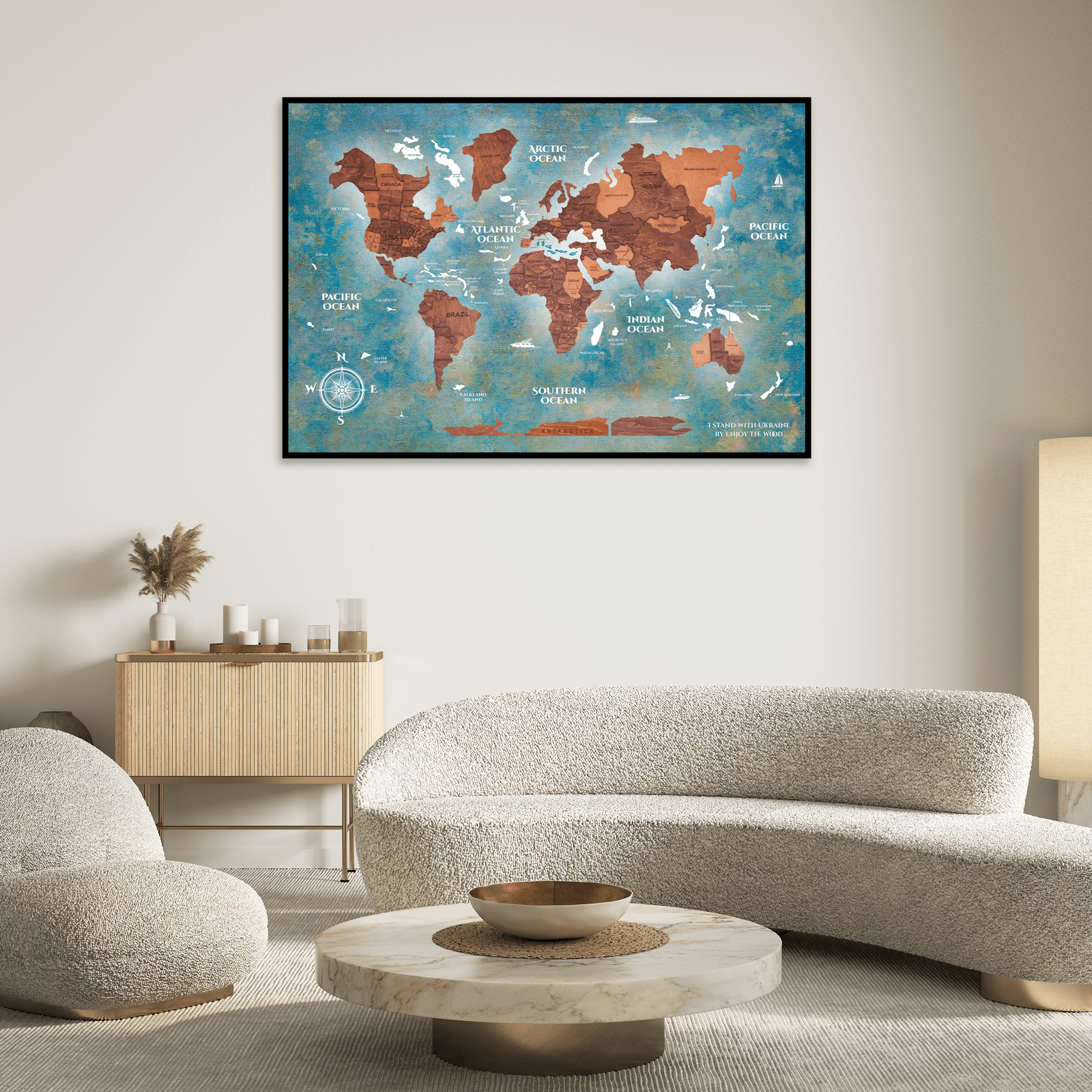 wooden panel world map