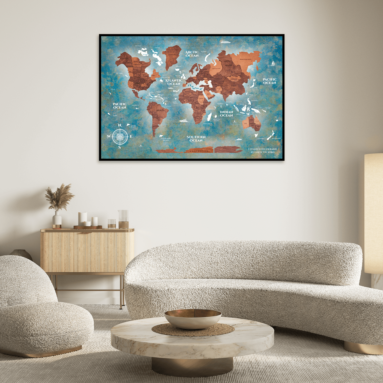 Wooden World Map Wall Decoration XL - Adventurer - 200×115 cm