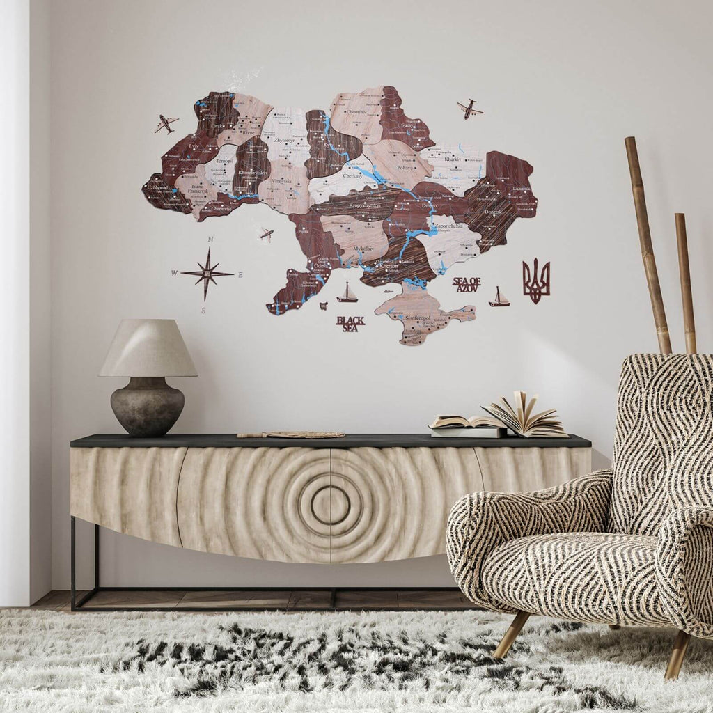 Wooden Map Ukraine Cappuccino