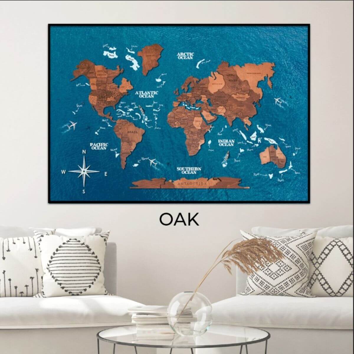 Oak 3D Wooden World Map
